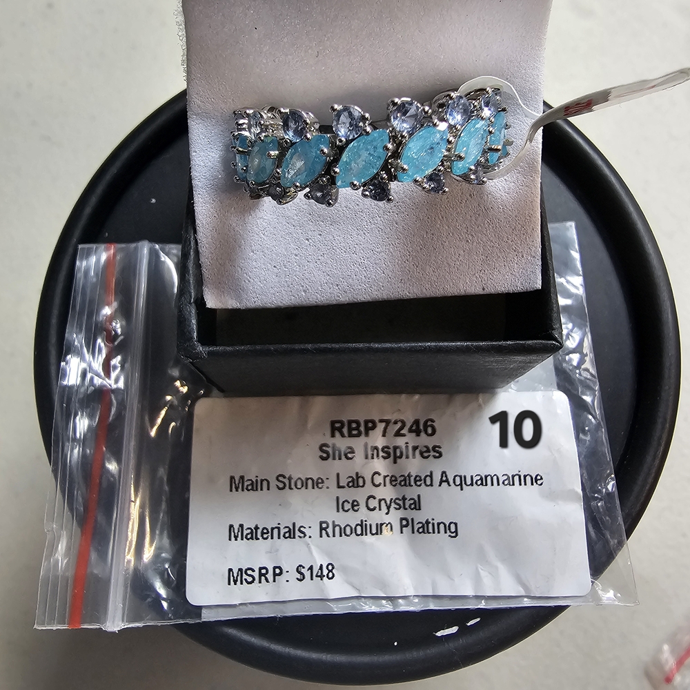 Bomb Party - She Inspires (Size 10) Aquamarine Ice Crystal Ring